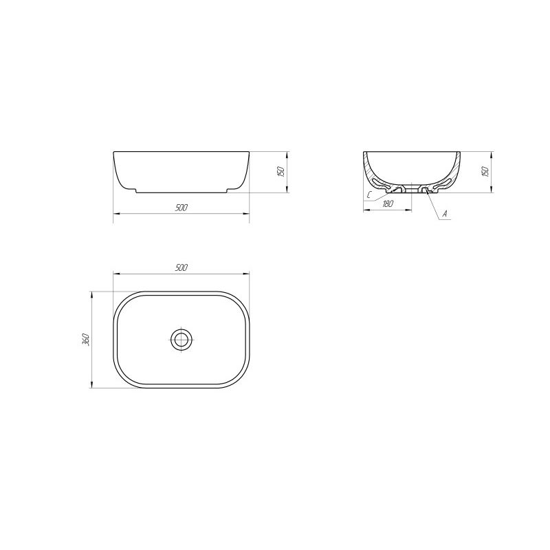РАКОВИНА VIANT на столешницу MODUO 50 SQUARE 0 отв. A63570