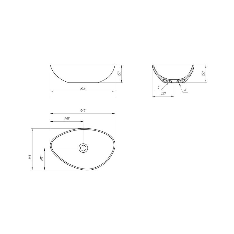 Раковина VIANT на столешницу MODUO 55 LEAF 0 отв. 63571