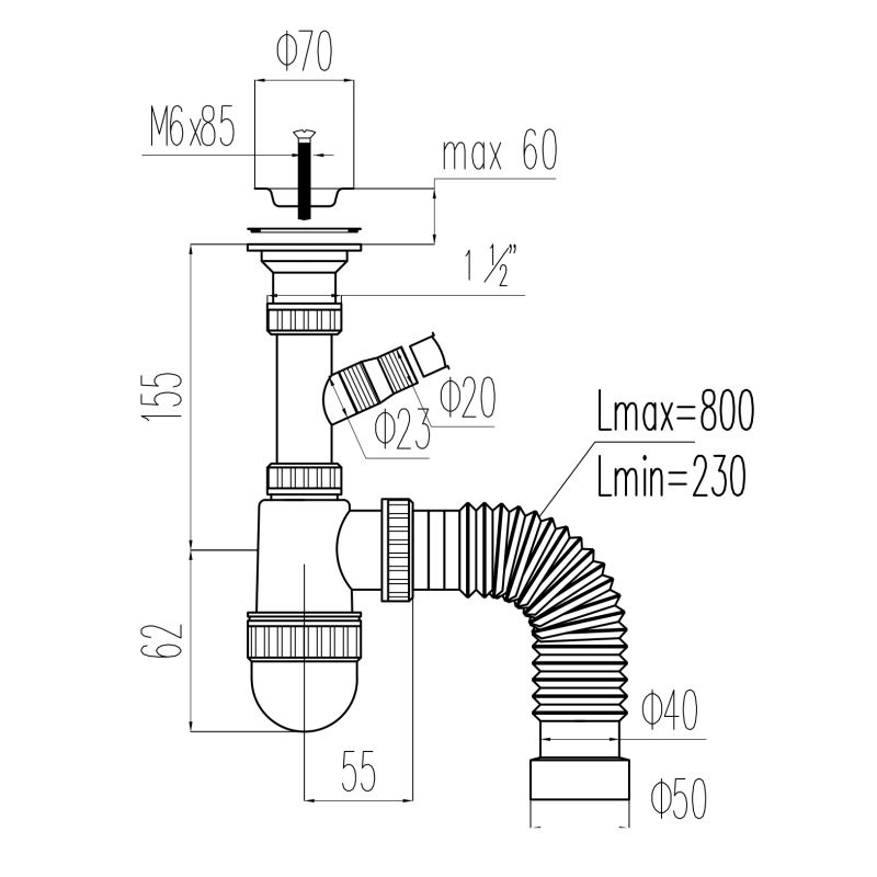Сифон для раковины Viant Профи VB-313