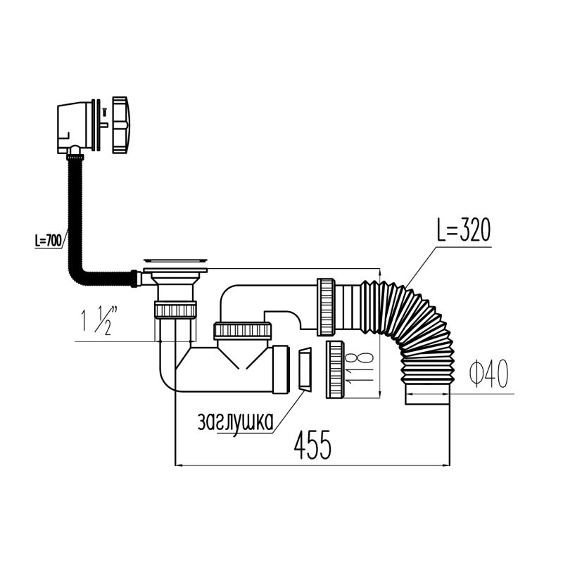 Слив перелив для ванны Viant Профи VV-372
