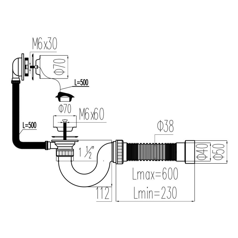 Слив перелив для ванны Viant Профи VV-365