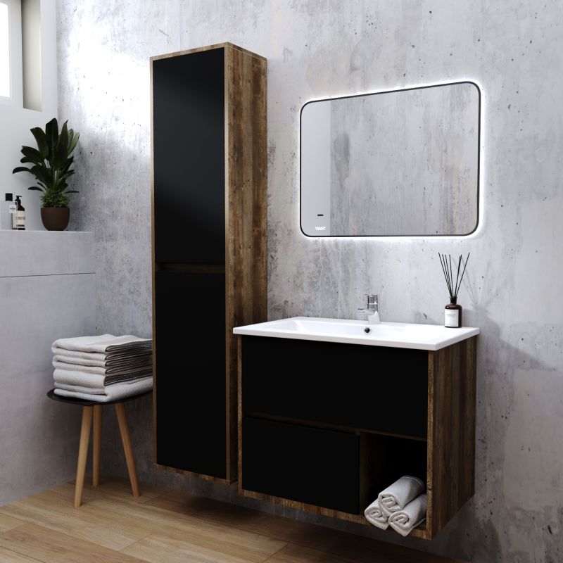 Тумба под раковину Viant Люксембург 75 см, подвесная, цвет черный, VLUX75ELCH-T2YP