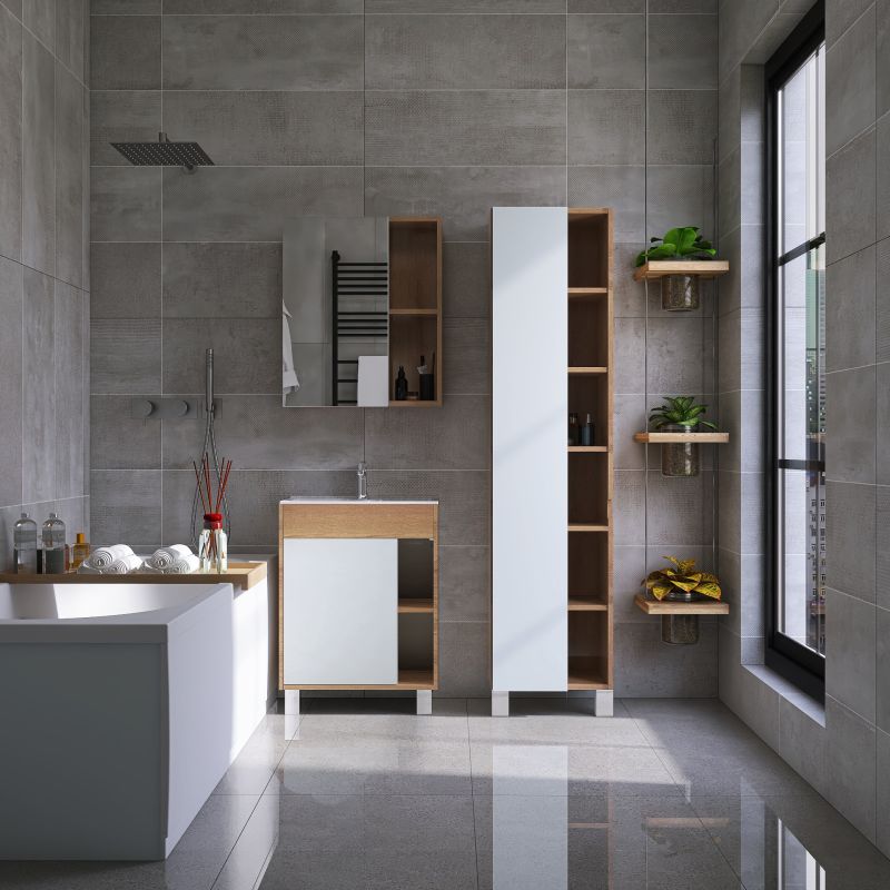 Тумба под раковину Viant Бостон 70 см, напольная, цвет белый, дуб вотан, VBOS70CO-T1ST