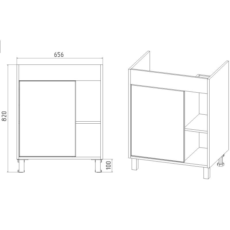 Тумба под раковину Viant Бостон 70 см, напольная, цвет белый, дуб вотан, VBOS70CO-T1ST
