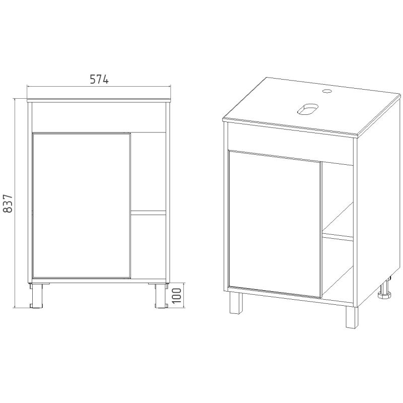 Тумба под раковину Viant Бостон 56 см, напольная, со столешницей, цвет белый, дуб вотан, VBOS56N-T1ST