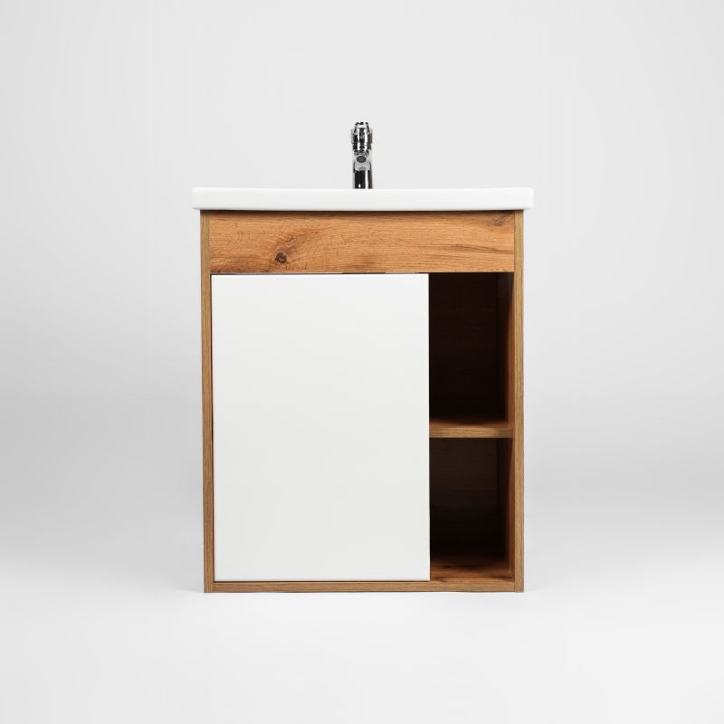 Тумба под раковину Viant Бостон 60 см, подвесная, цвет белый, дуб вотан, VBOS60CO-T1STP