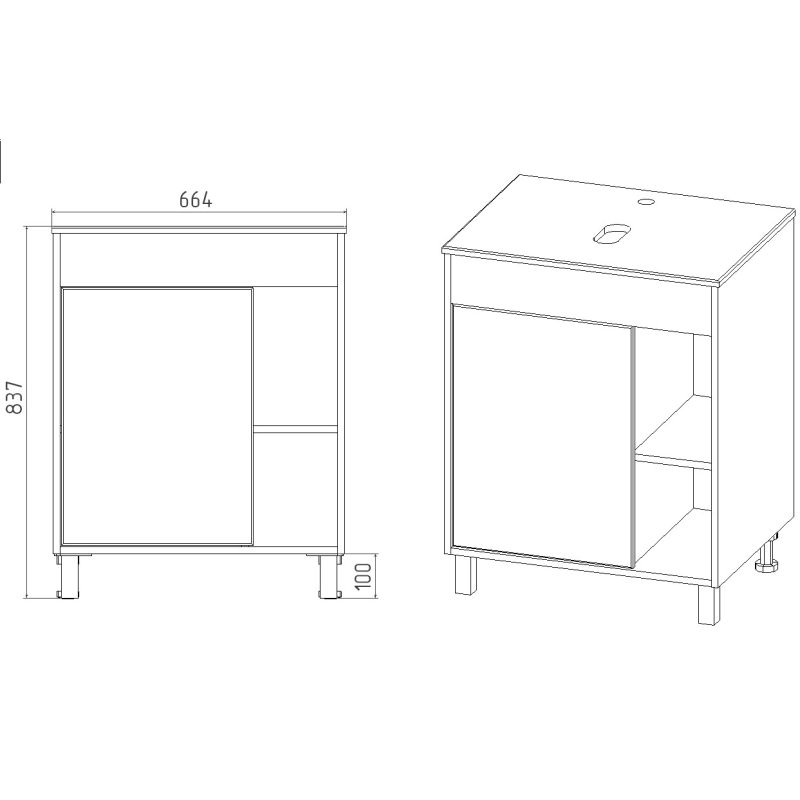 Тумба под раковину Viant Бостон 65.5 см, напольная, со столешницей, цвет графит, дуб вотан, VBOS65NG-T1ST