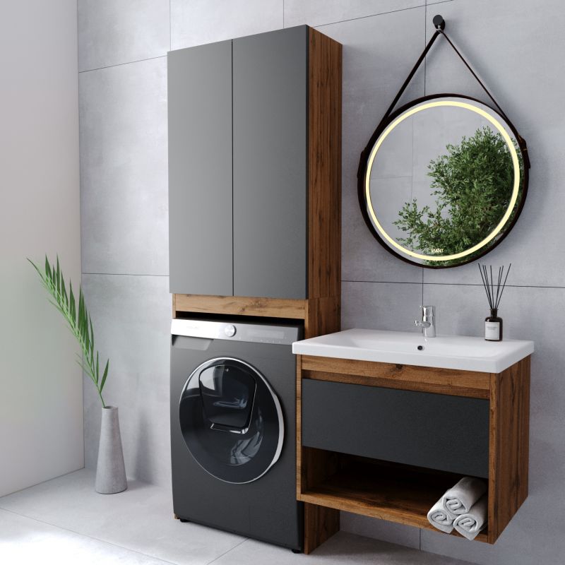 Тумба под раковину Viant Бостон 80 см, подвесная, цвет графит, дуб вотан, VBOS80COG-T1YP