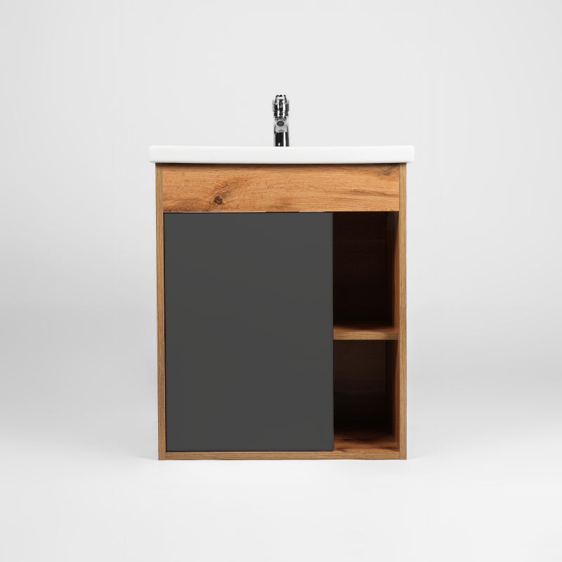 Тумба под раковину Viant Бостон 60 см, подвесная, цвет графит, дуб вотан, VBOS60COG-T1STP