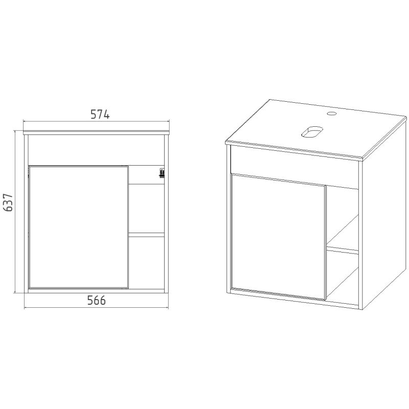Тумба под раковину Viant Бостон 56 см, подвесная, со столешницей, цвет графит, дуб вотан, VBOS56NG-T1STP