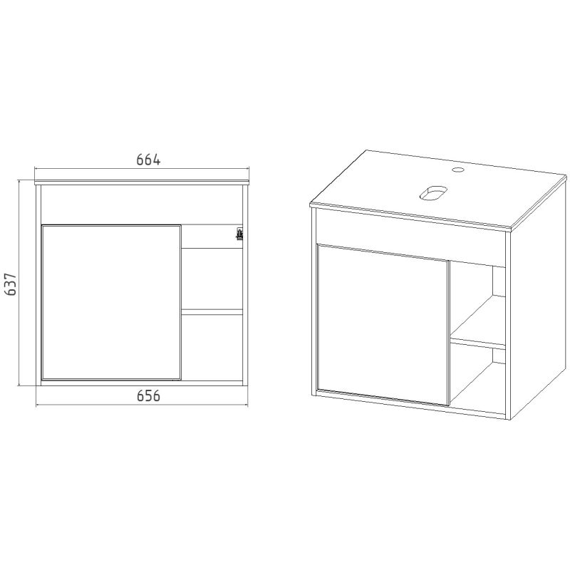 Тумба под раковину Viant Бостон 65.5 см, подвесная, со столешницей, цвет графит, дуб вотан, VBOS65NG-T1STP