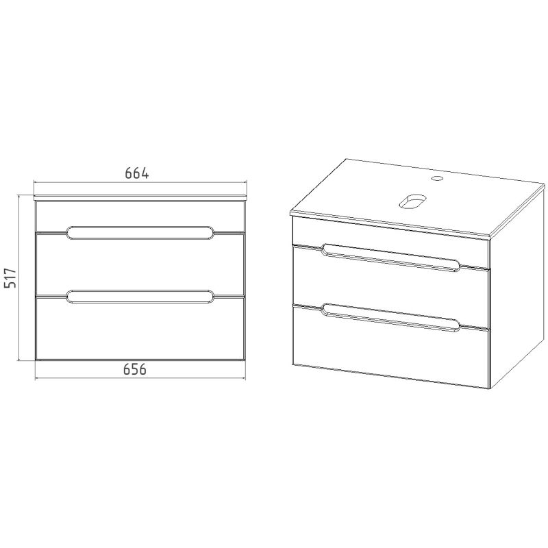 Тумба под раковину Viant Марсель 66.4 см, подвесная, со столешницей, цвет белый, VMAR66N-T2YP