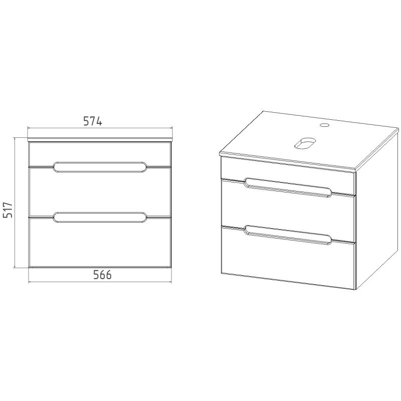 Тумба под раковину Viant Марсель 57.4 см, подвесная, со столешницей, цвет графит, VMAR57NG-T2YP