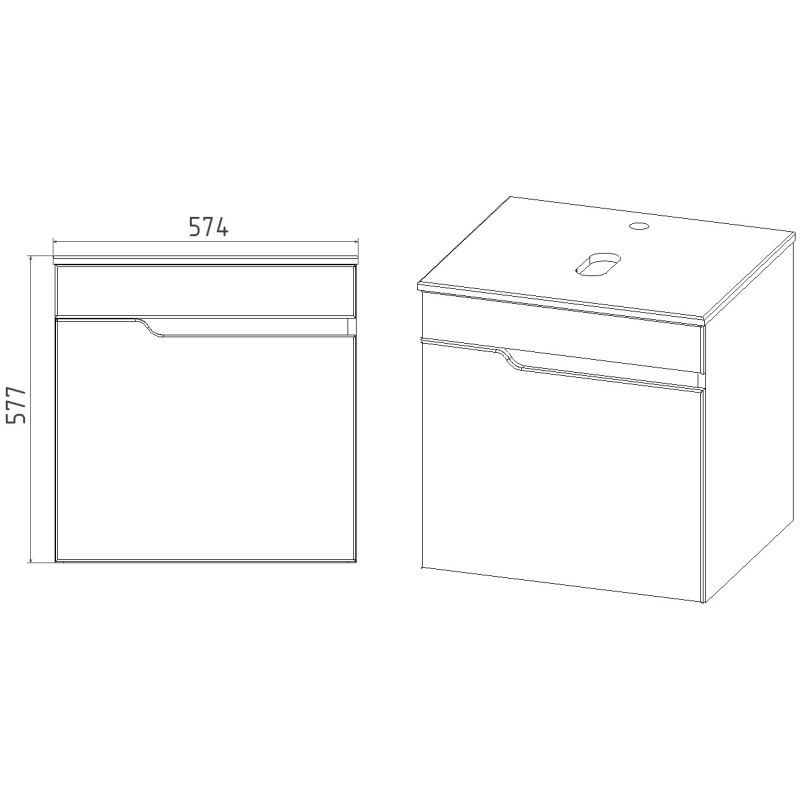 Тумба под раковину Viant Куба 57.4 см, подвесная, со столешницей, цвет белый, VKUB57N-T1STP