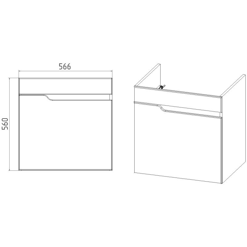 Тумба под раковину Viant Куба 60 см, подвесная, цвет белый, VKUB60CO-T1STP