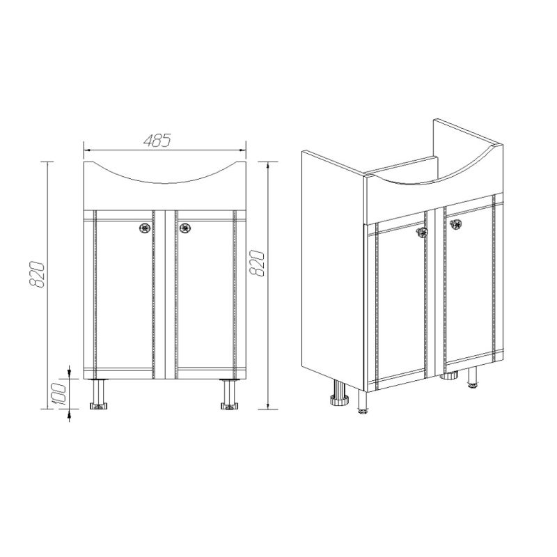 Тумба под раковину Viant Париж 54 см, напольная, цвет белый, VPAR55ER-T2ST