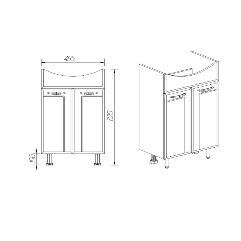 Тумба под раковину Viant Прага 55 см, напольная, цвет белый, VPRA55ER-T2ST