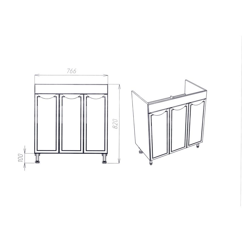 Тумба под раковину Viant Лима 80 см, напольная, цвет белый, VLIM80CO-T3ST