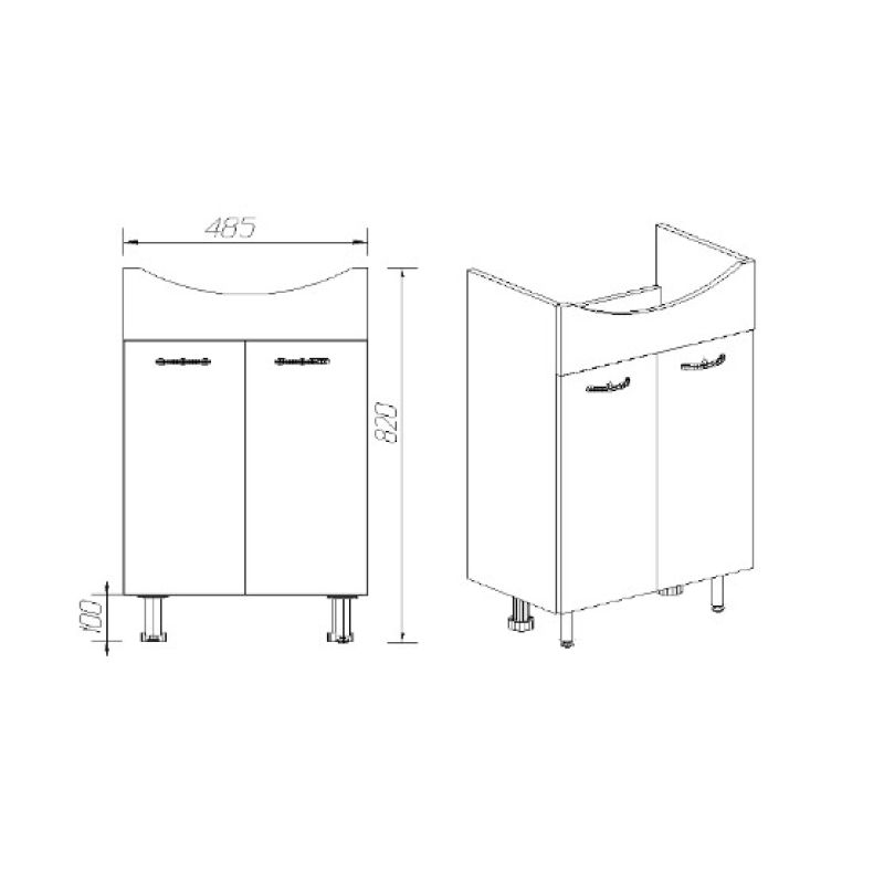 Тумба под раковину Viant Рио 55 см, напольная, цвет белый, VRIO55ER-T2STR
