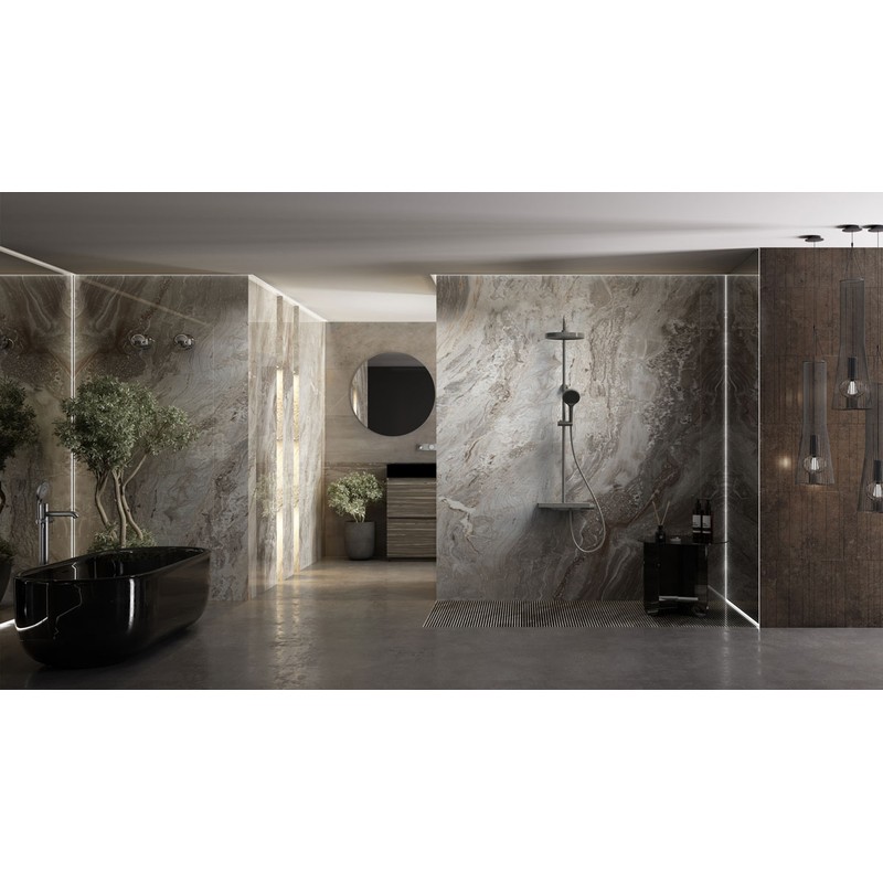 Душевая стойка Vincea  Inspire VSFS-3I12TGM термостатическая с изливом, 30см верх.душ, вороненая сталь