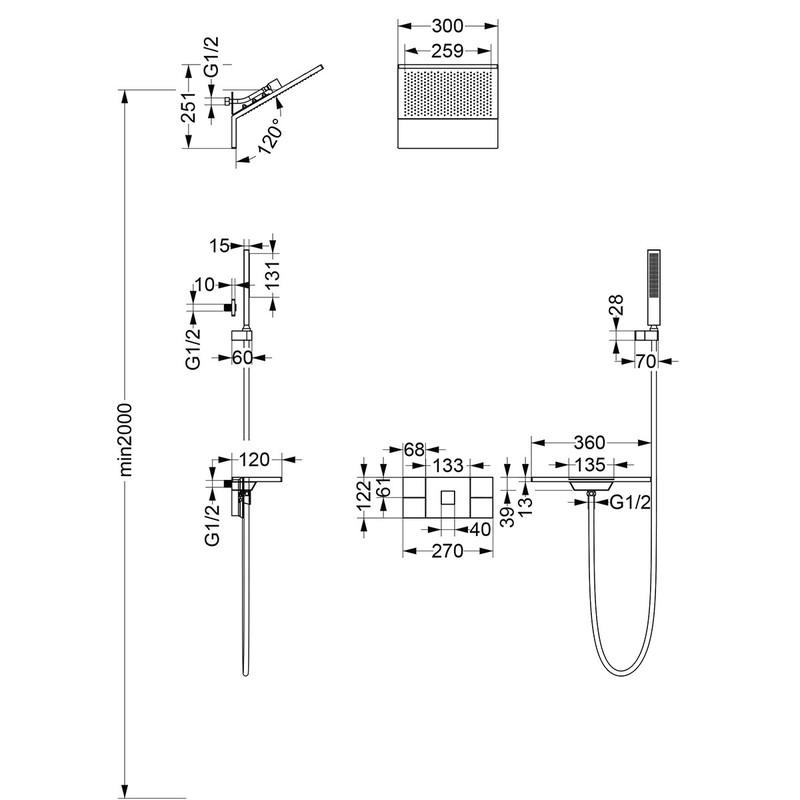 Душевой комплект Vincea  Futura VSFW-2F11TMB термостатический встраиваемый, 3 режима, черный