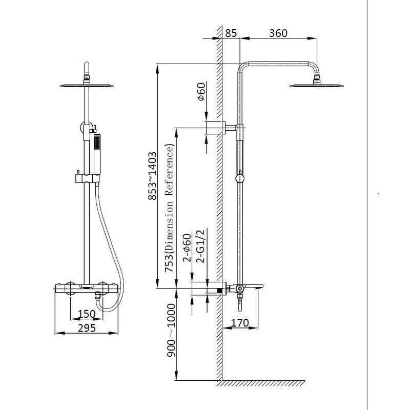 Душевая стойка Vincea  Vogue VSFS-1V1TMB термостатическая, черный