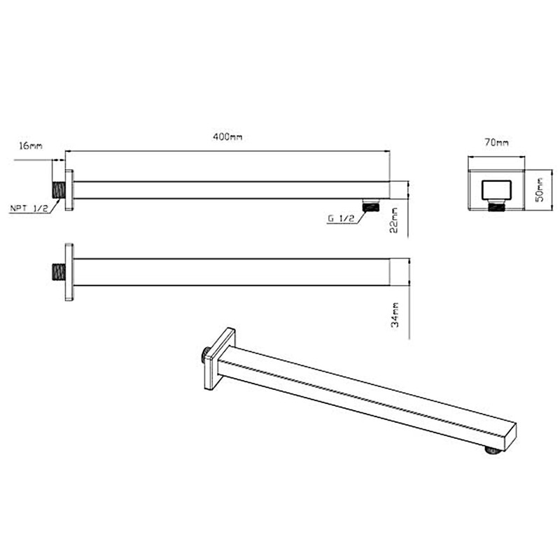 Верхний душ с держателем VSHD-41CGM, Черный