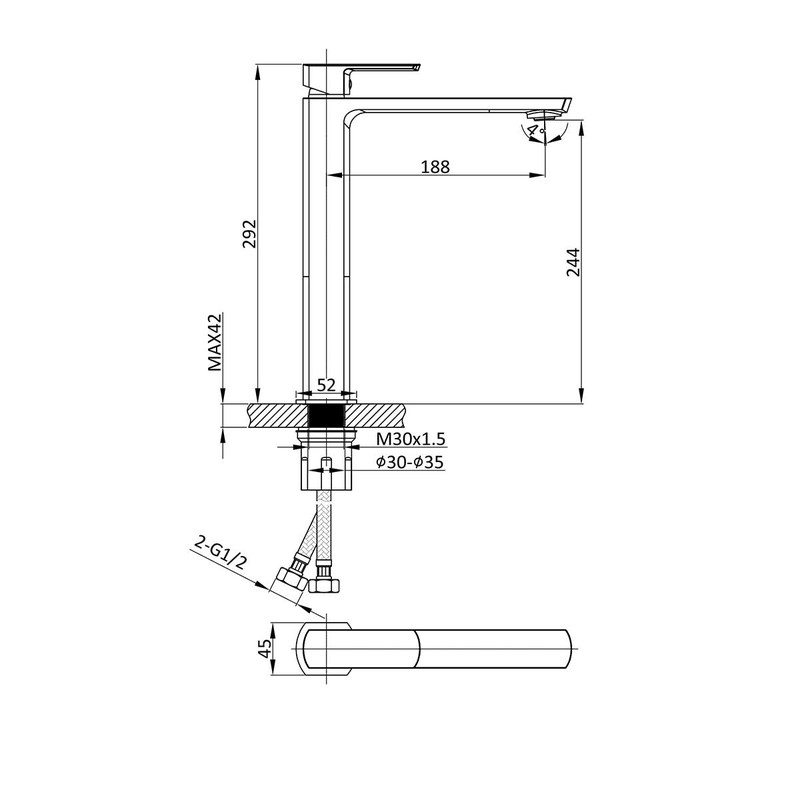 Смеситель для накладной раковины Vincea Next VBF-1N2MB , черный