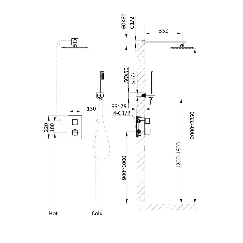 Душевой комплект Vincea  VSFW-102TMB термостатический встраиваемый, двухрежимный, черный