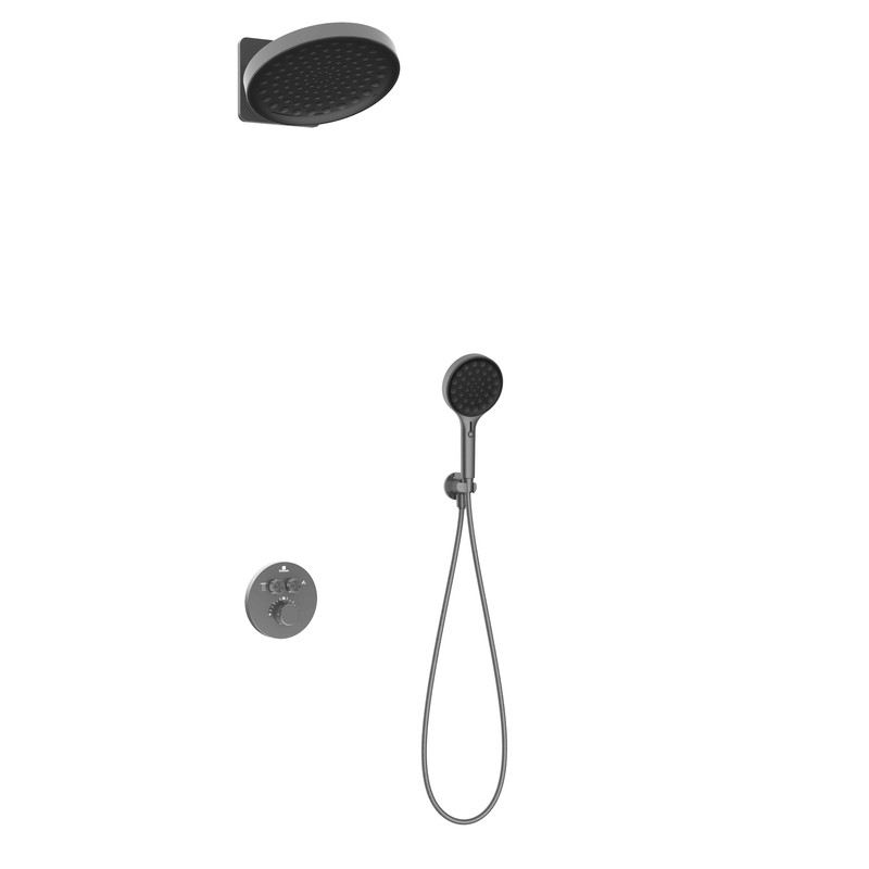 Душевой комплект Vincea  Inspire VSFW-3I22MT3GM встраиваемый, термостат, двухрежимный, вороненая сталь