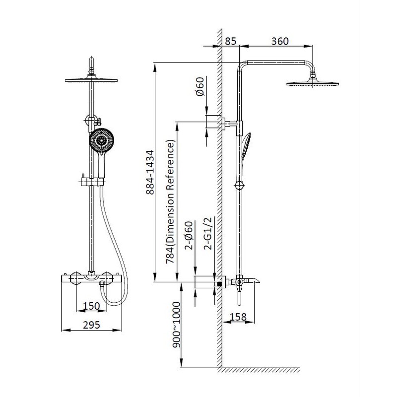 Душевая стойка Vincea  Esse VSFS-1E1TMB термостатическая, черный