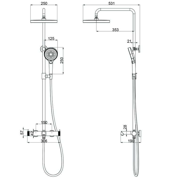 Душевая стойка Vincea  Rim VSFS-2RM1CH с изливом, хром