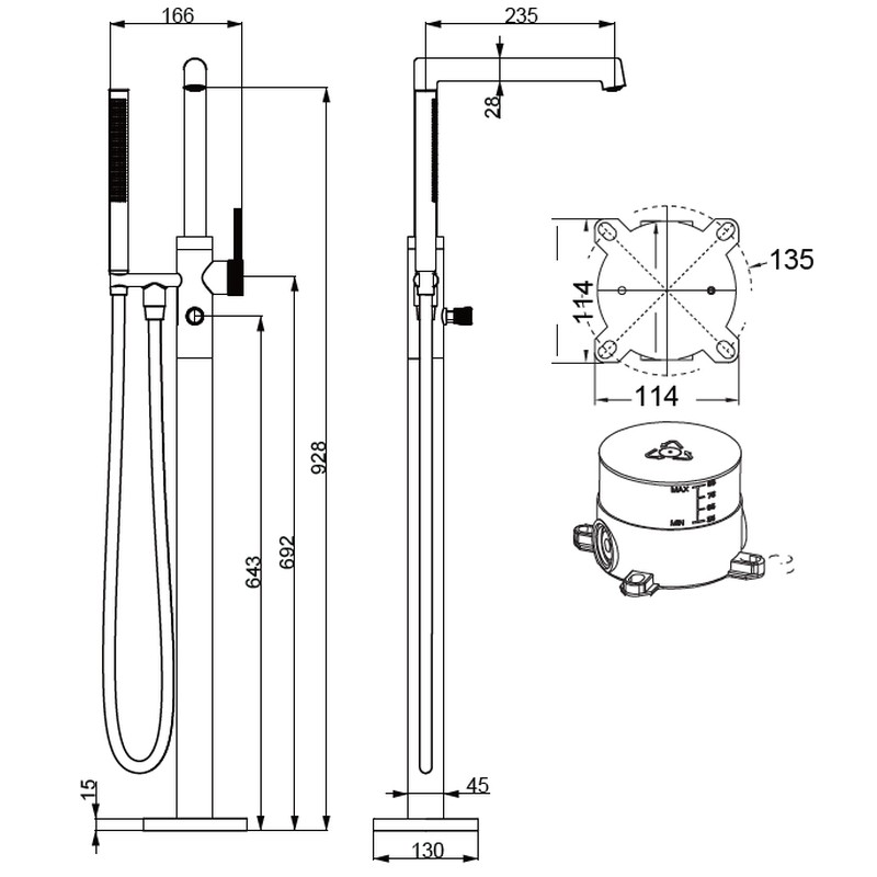 Смеситель для ванны напольный Vincea Rim VTF-2RMCH однорычажный, хром