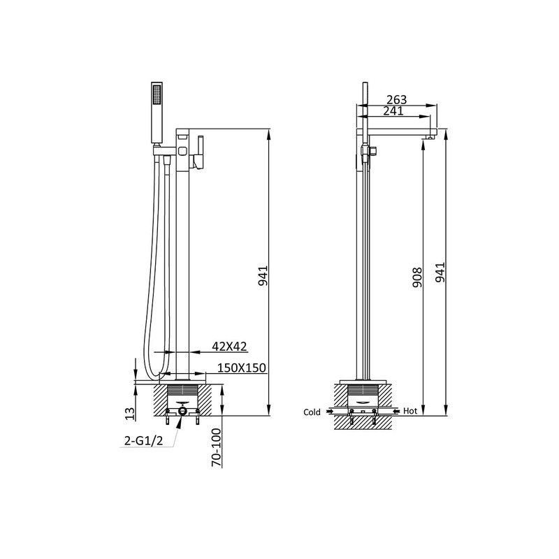 Смеситель для ванны напольный Vincea VTF-101CH однорычажный, хром