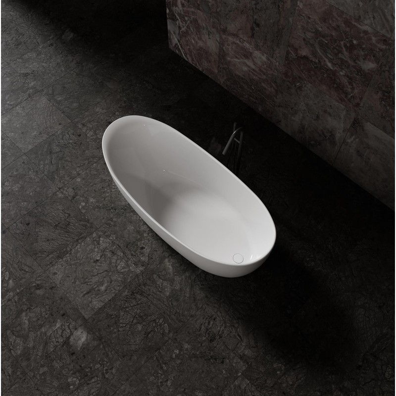Ванна из искусственного камня Vincea VBT-6S03MW 170x80 см, отдельностоящая, матовая белая, овальная, со сливом-переливом, с донным клапаном