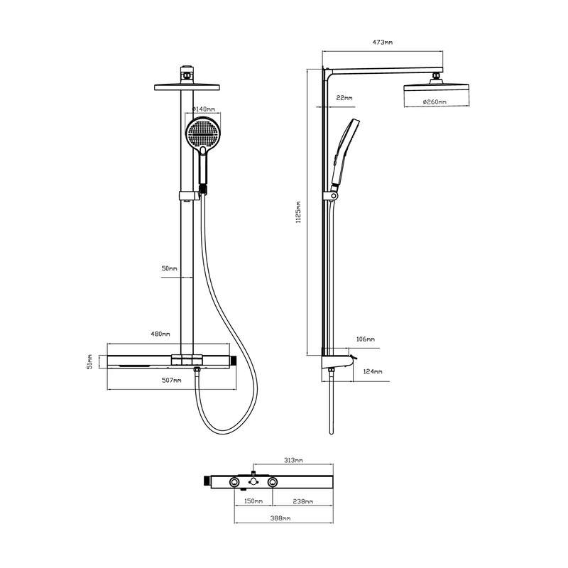 Душевая стойка Vincea  Arco VSFS-4AR1GM с изливом, вороненая сталь