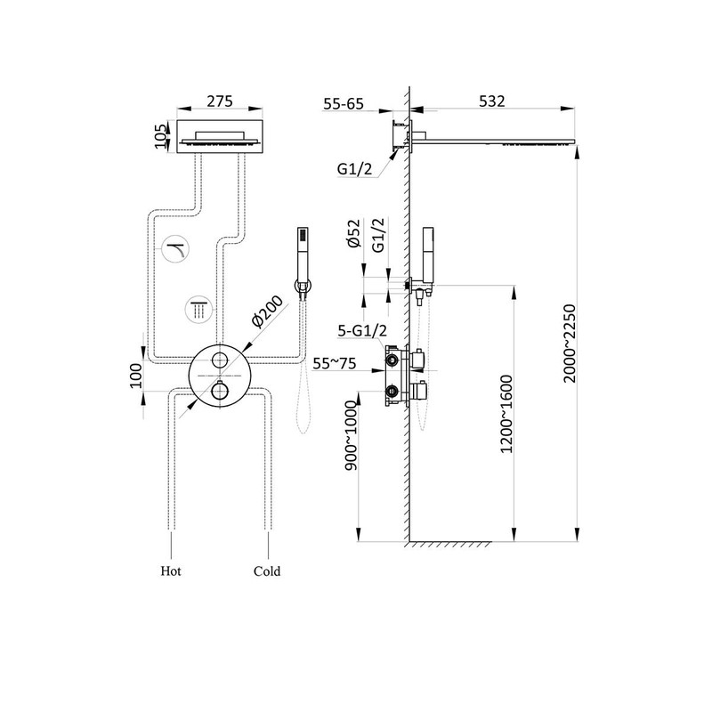 Душевой комплект Vincea  VSFW-104TCH термостатический встраиваемый, двухрежимный, хром