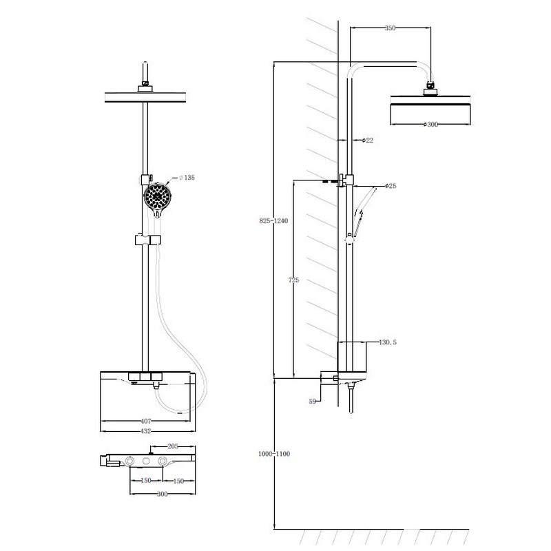 Душевая стойка Vincea  Inspire VSFS-3I12TGM термостатическая с изливом, 30см верх.душ, вороненая сталь