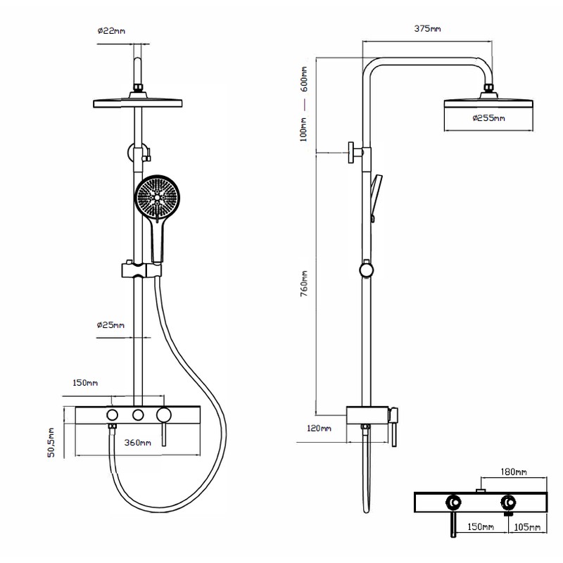 Душевая стойка Vincea  VSFS-402GM, вороненая сталь