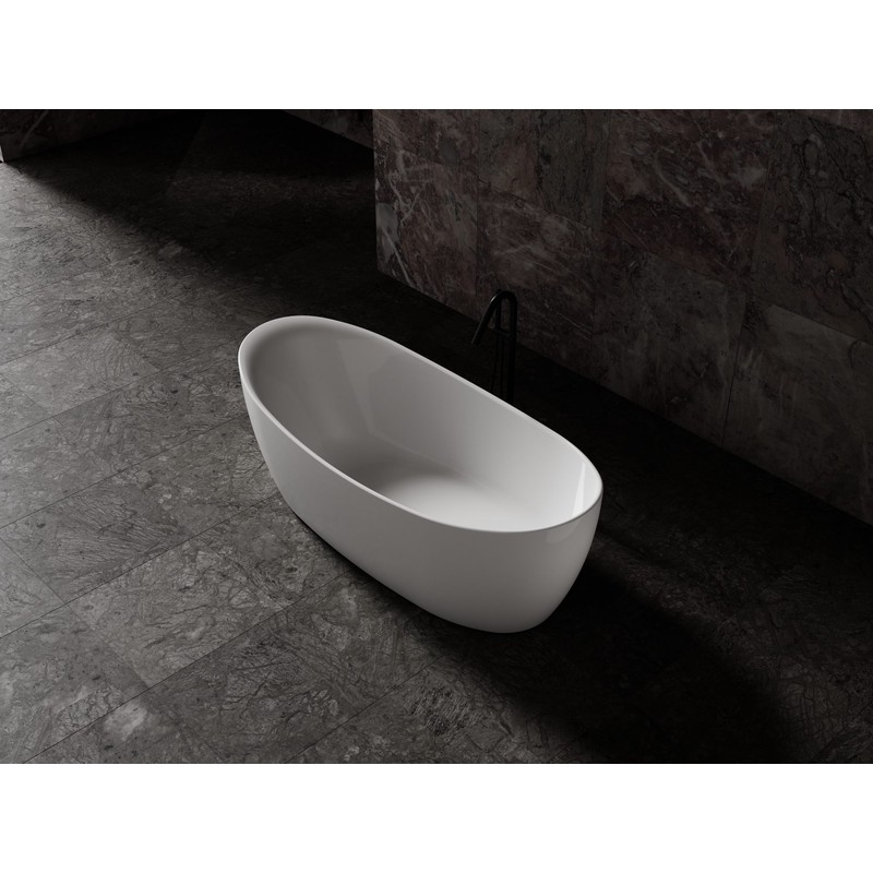 Ванна из искусственного камня Vincea VBT-6S03MW 170x80 см, отдельностоящая, матовая белая, овальная, со сливом-переливом, с донным клапаном