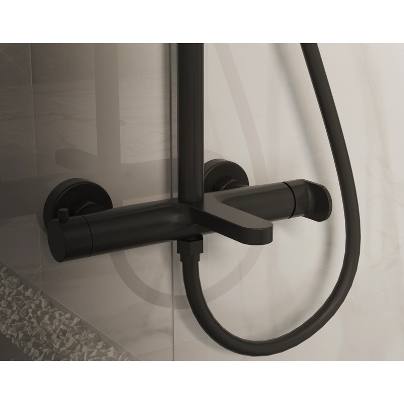 Душевая стойка Vincea  Rondo VSFS-1R1MB с изливом, черный матовый