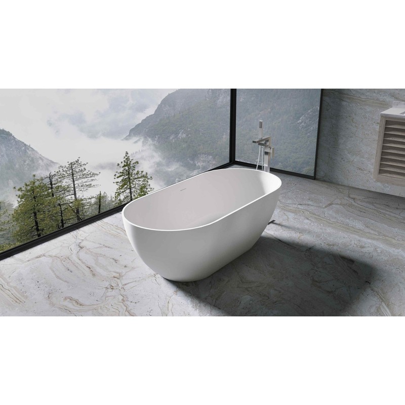 Ванна из искусственного камня Vincea VBT-4S04MW 170x80 см, отдельностоящая, матовая белая, овальная, со сливом-переливом, с донным клапаном