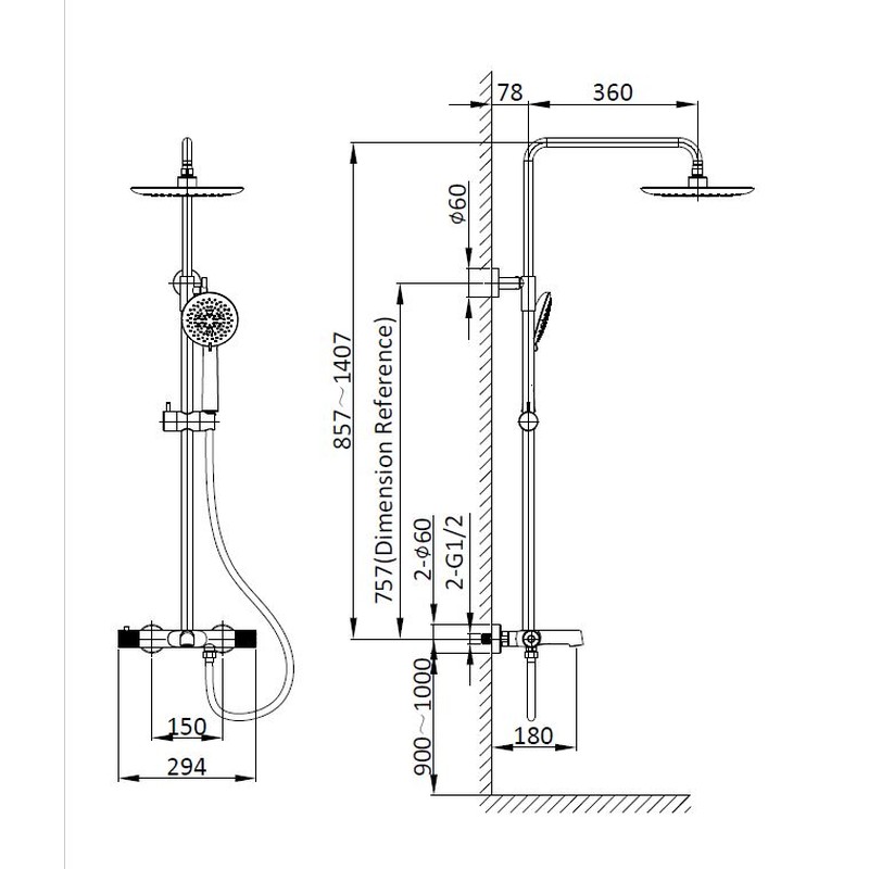 Душевая стойка Vincea  Desire VSFS-1D1TBG термостатическая с изливом, 25см верх душ, брашированное золото