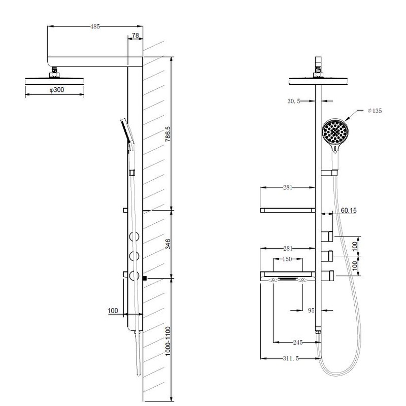 Душевая стойка Vincea  Inspire VSFS-3I11W с изливом, 30см верх душ, белый