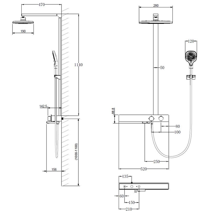 Душевая стойка Vincea  Inspire VSFS-3I13TGM термостатическая с изливом, вороненая сталь
