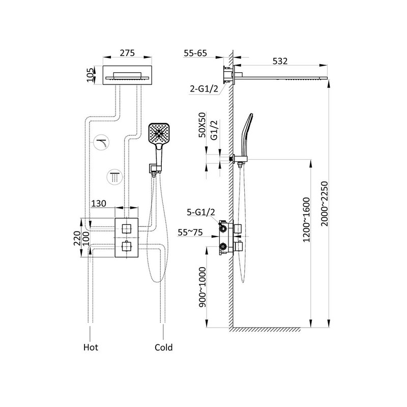 Душевой комплект Vincea  VSFW-103TMB термостатический встраиваемый, двухрежимный, черный