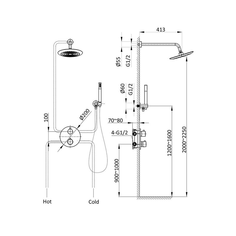Душевой комплект Vincea  VSFW-101TCH термостатический встраиваемый, двухрежимный, хром