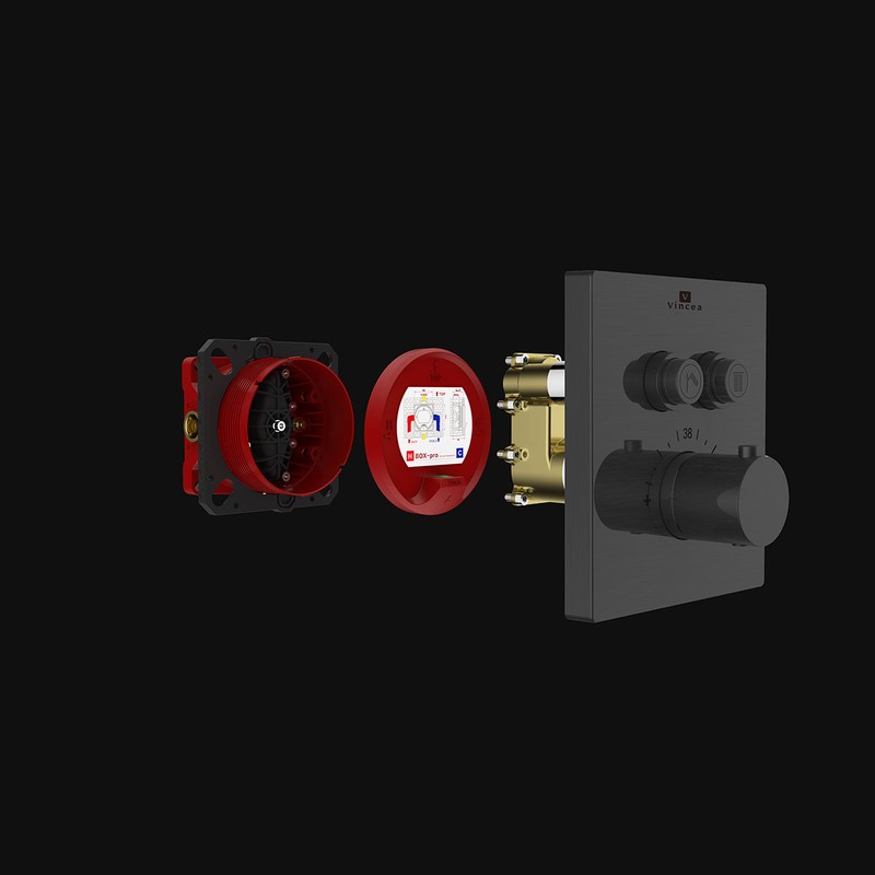 Душевой комплект Vincea  Inspire VSFW-3I21T1GM встраиваемый, термостатический, 2 режима, вороненая сталь