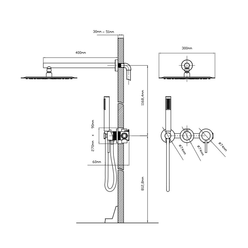 Душевой комплект Vincea  Groove VSFW-4G01BG4 встраиваемый, 2 режима, 30см верх душ, брашированное золото