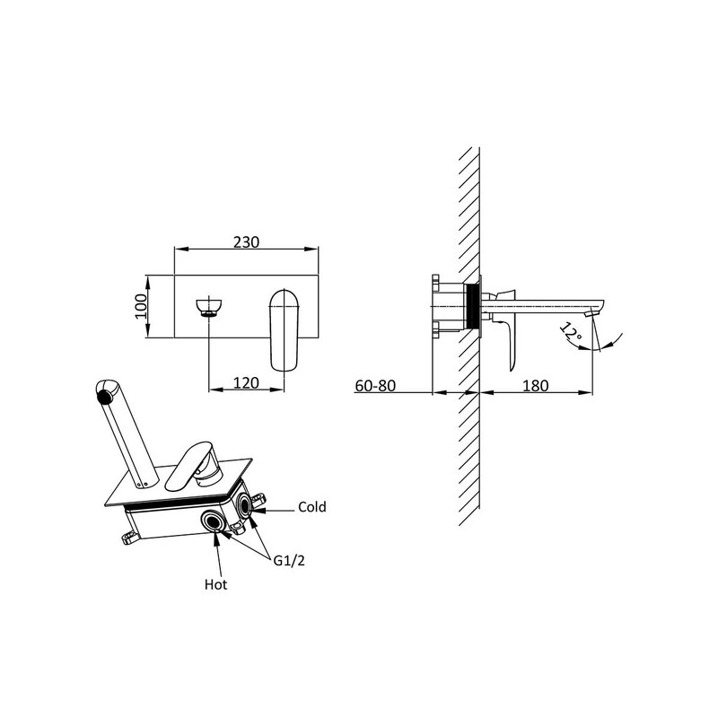 Смеситель для раковины Vincea Esse VBFW-1E1CH встраиваемый , хром